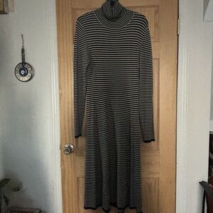 Zara Striped Long Sleeve Cable Knit Midi Dress-Size Small-Wool Blend